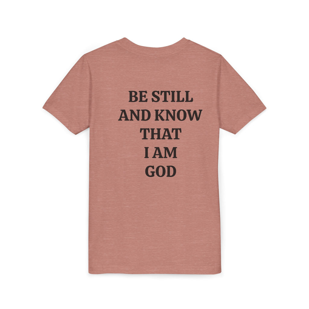 Youth Tee — Retro Jesus Portrait with 'Be Still and Know That I Am God' Inspirational Graphic
