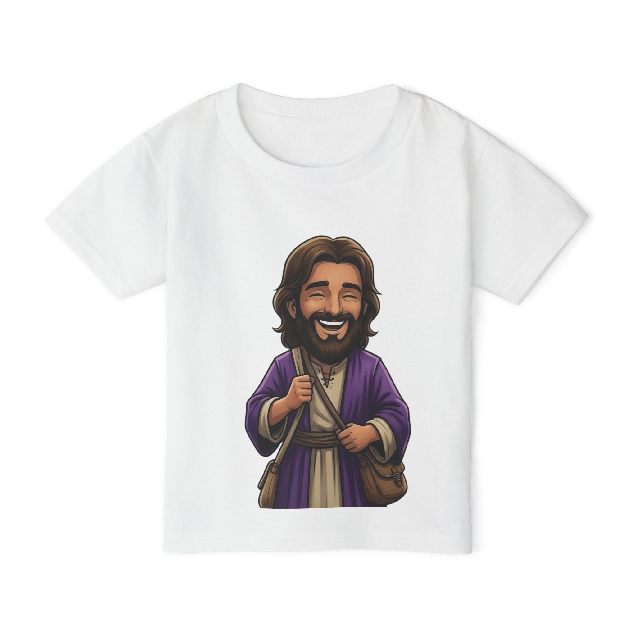 Toddler T-Shirt — Cute Jesus Cartoon Front + "I Am The Light" Back Christian Tee for Kids