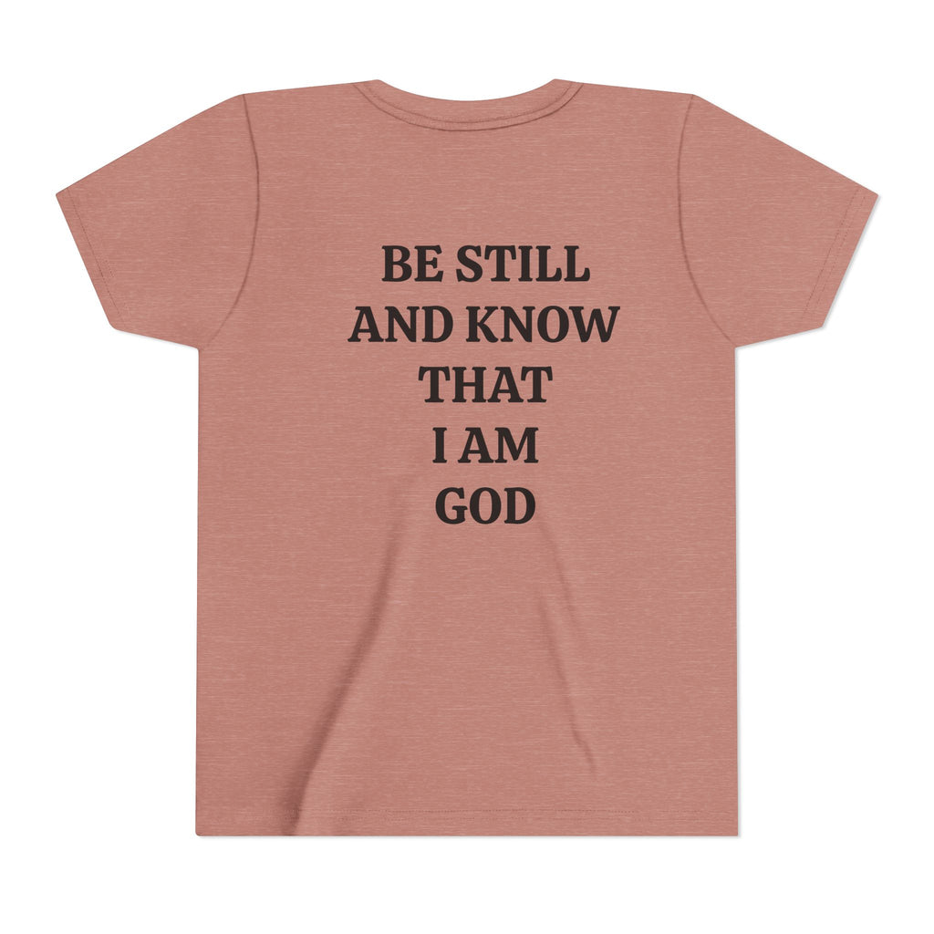 Youth Tee — Retro Jesus Portrait with 'Be Still and Know That I Am God' Inspirational Graphic