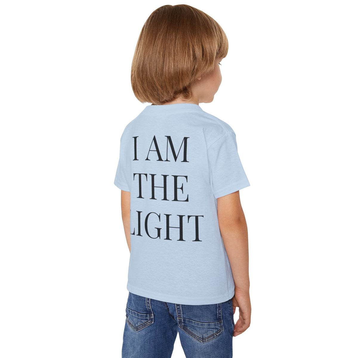Toddler T-Shirt — Cute Jesus Cartoon Front + "I Am The Light" Back Christian Tee for Kids