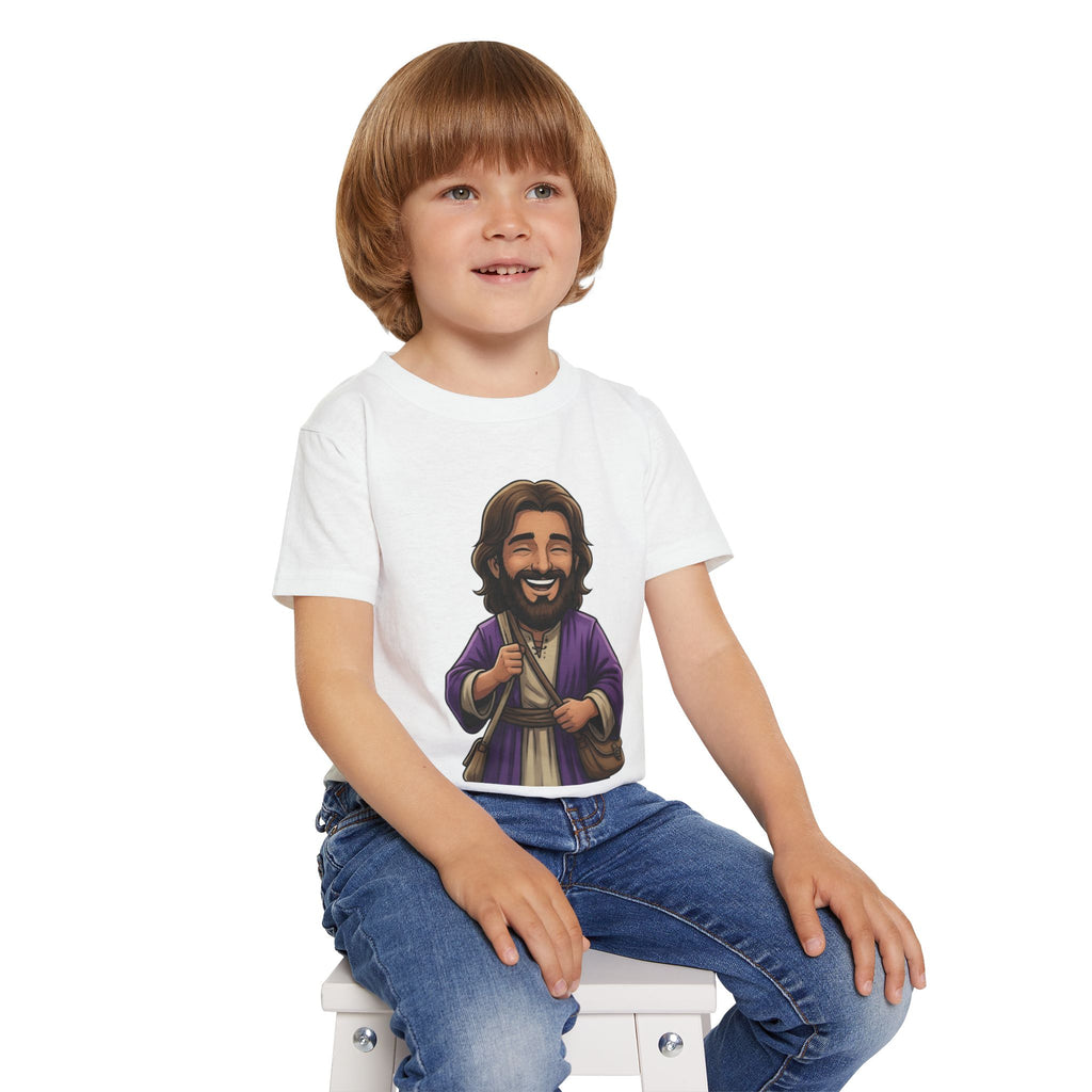Toddler T-Shirt — Cute Jesus Cartoon Front + "I Am The Light" Back Christian Tee for Kids