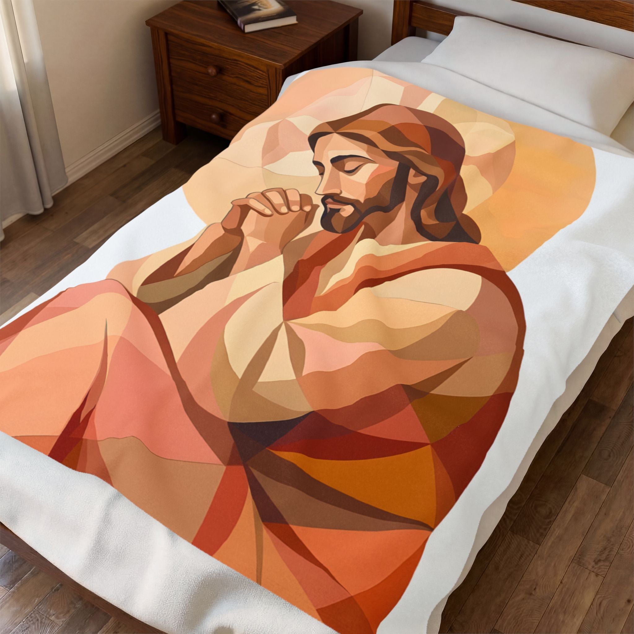 Christian Prayer Velveteen Blanket – Praying Jesus Plush Throw for Faith & Comfort