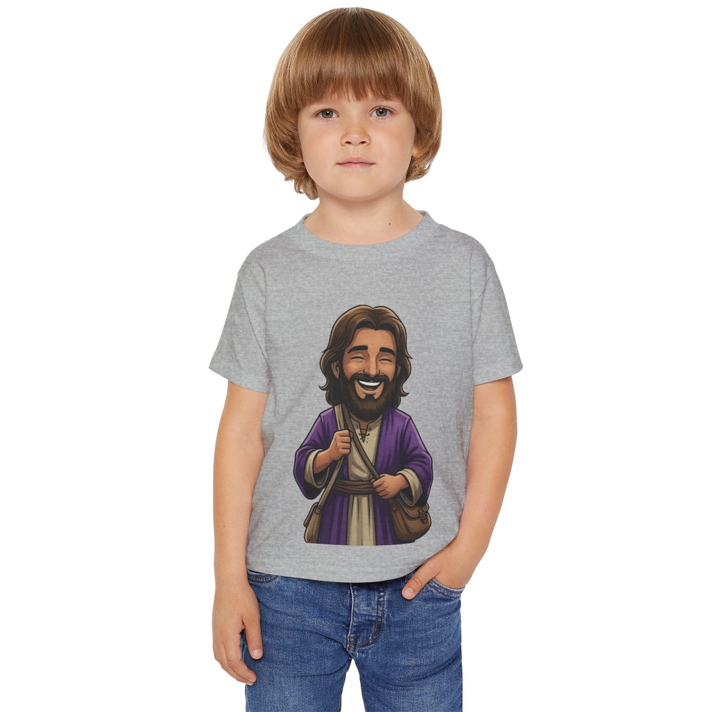 Toddler T-Shirt — Cute Jesus Cartoon Front + "I Am The Light" Back Christian Tee for Kids