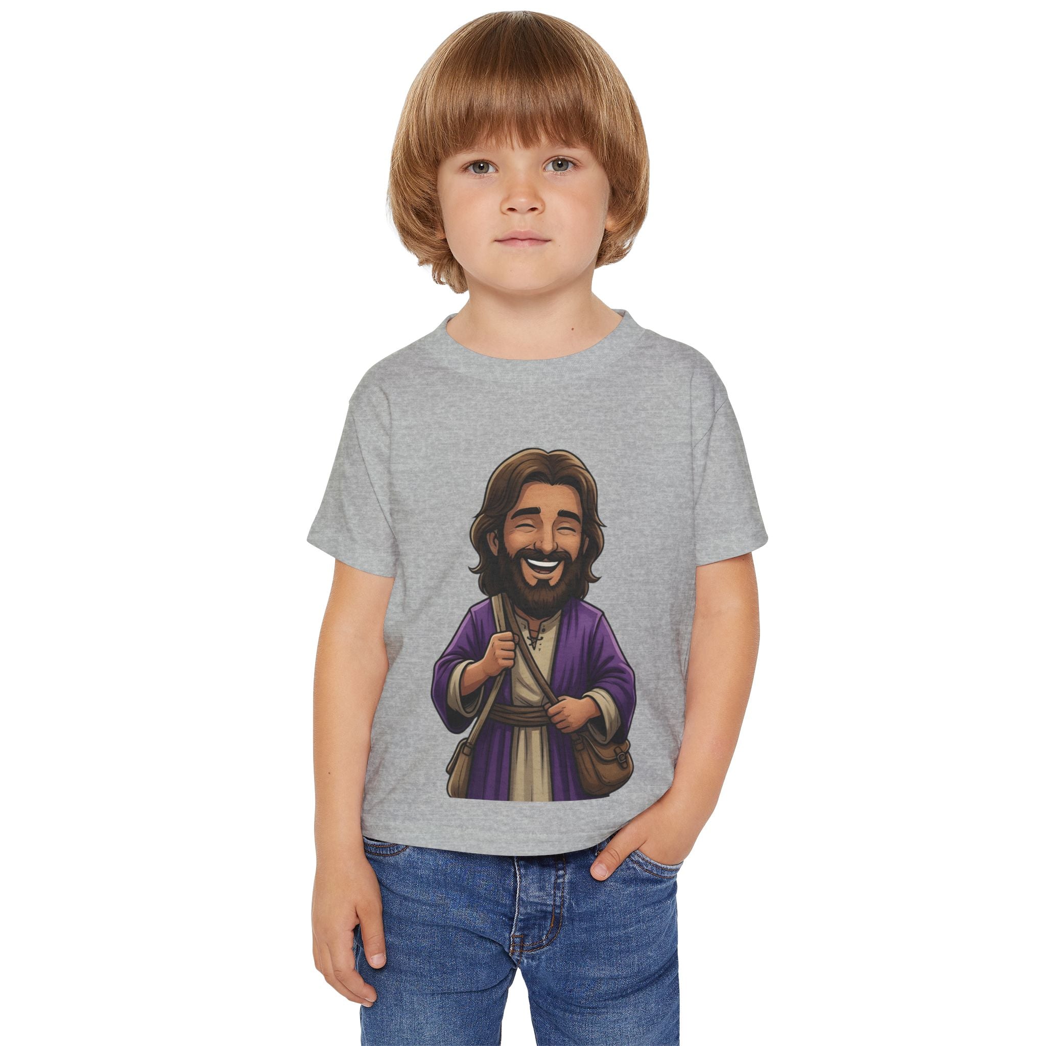 Toddler T-Shirt — Cute Jesus Cartoon Front + "I Am The Light" Back Christian Tee for Kids