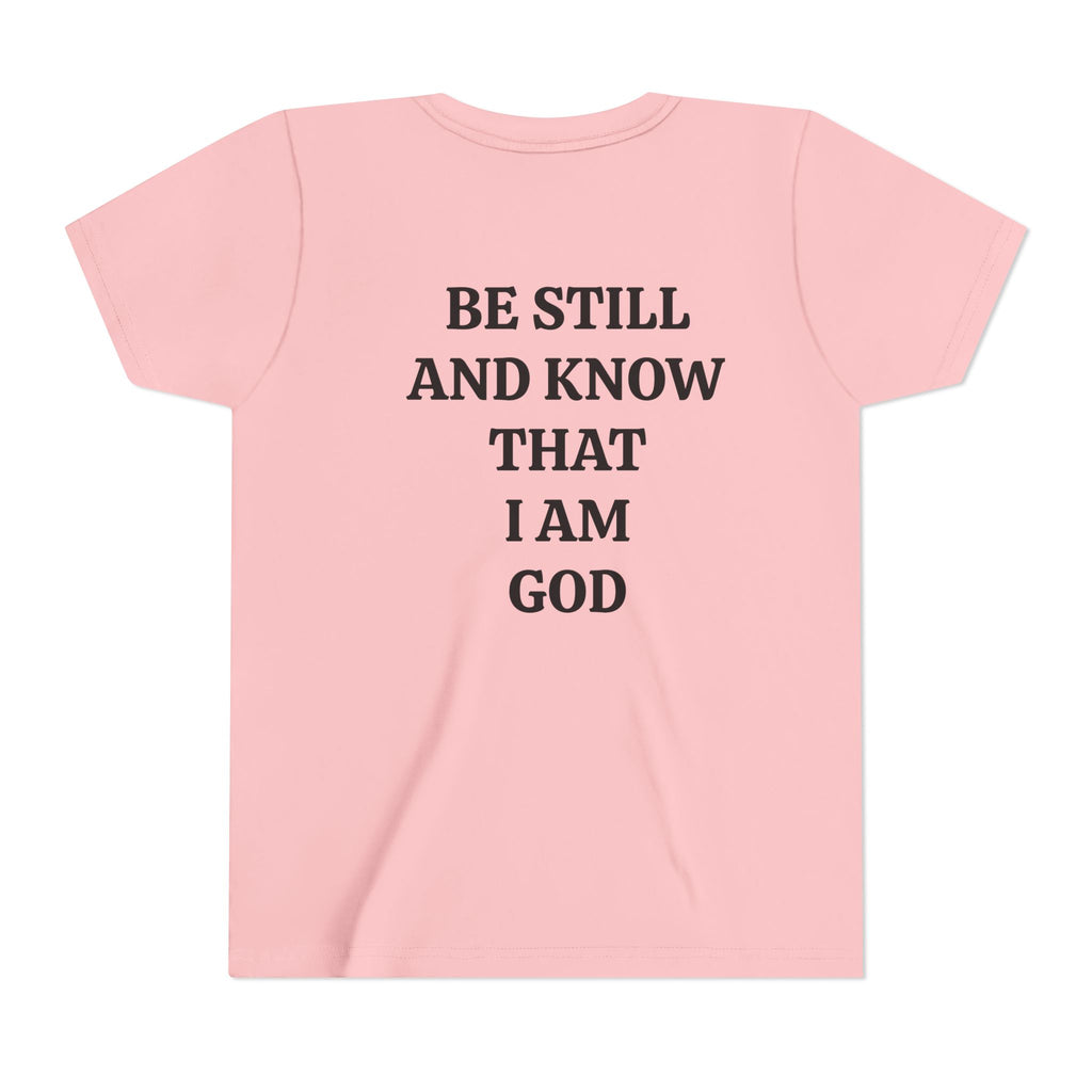Youth Tee — Retro Jesus Portrait with 'Be Still and Know That I Am God' Inspirational Graphic