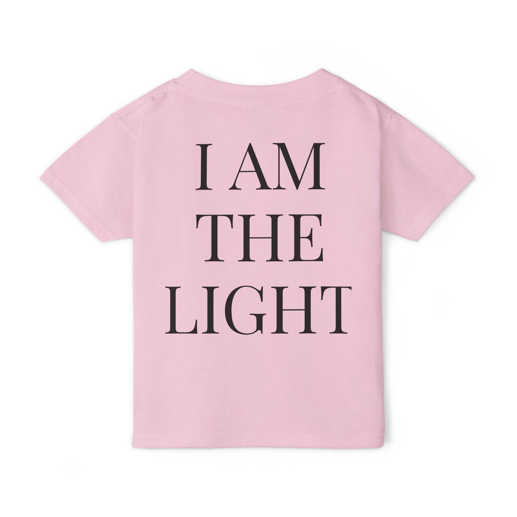 Toddler T-Shirt — Cute Jesus Cartoon Front + "I Am The Light" Back Christian Tee for Kids