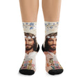 Jesus Portrait Socks — 'God Loves You' Floral Crew Socks (Recycled Poly)