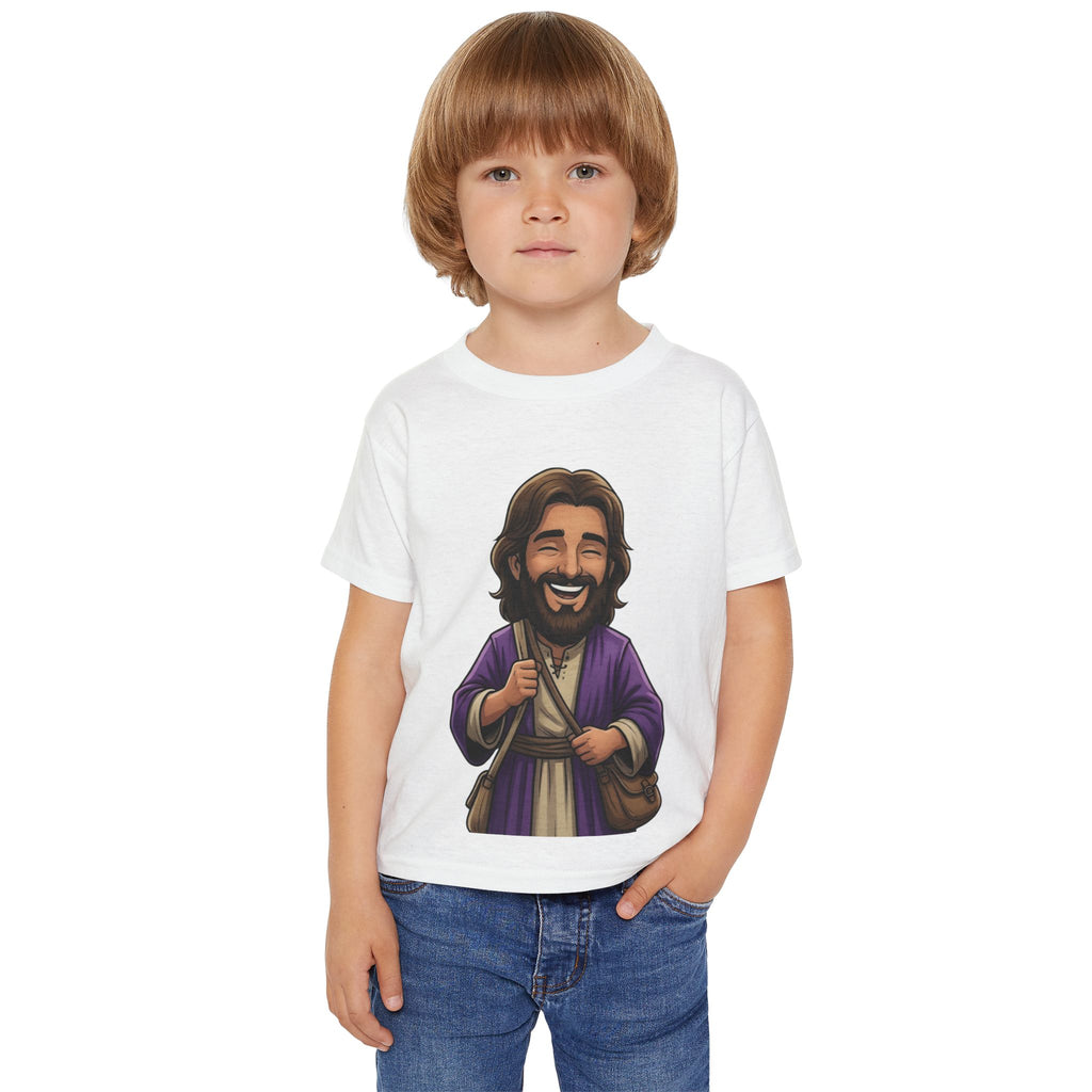 Toddler T-Shirt — Cute Jesus Cartoon Front + "I Am The Light" Back Christian Tee for Kids