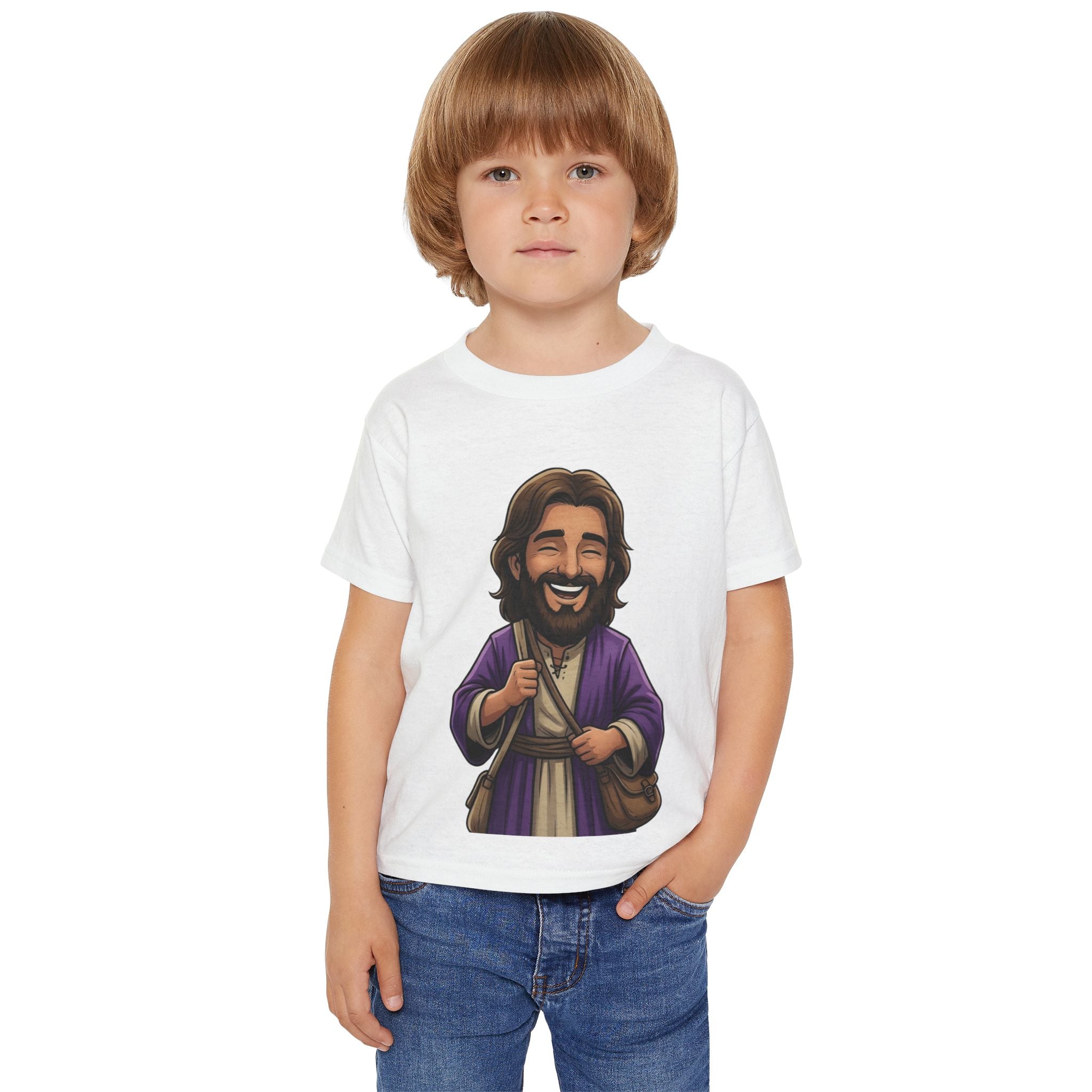 Toddler T-Shirt — Cute Jesus Cartoon Front + "I Am The Light" Back Christian Tee for Kids