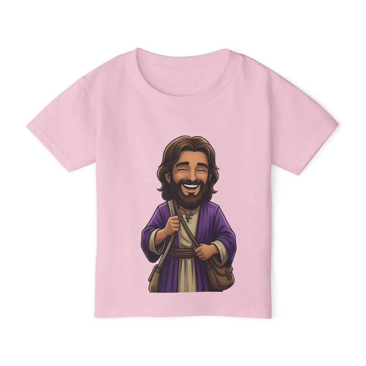 Toddler T-Shirt — Cute Jesus Cartoon Front + "I Am The Light" Back Christian Tee for Kids