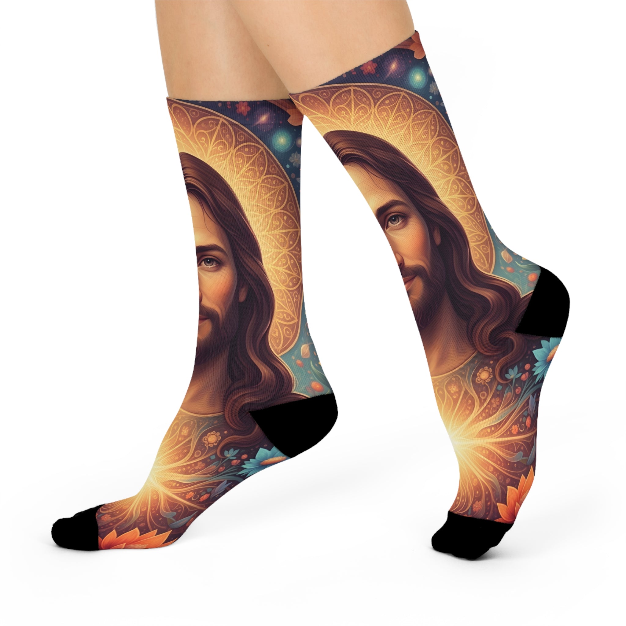 Jesus Portrait Cushioned Crew Socks — Sacred Heart Graphic