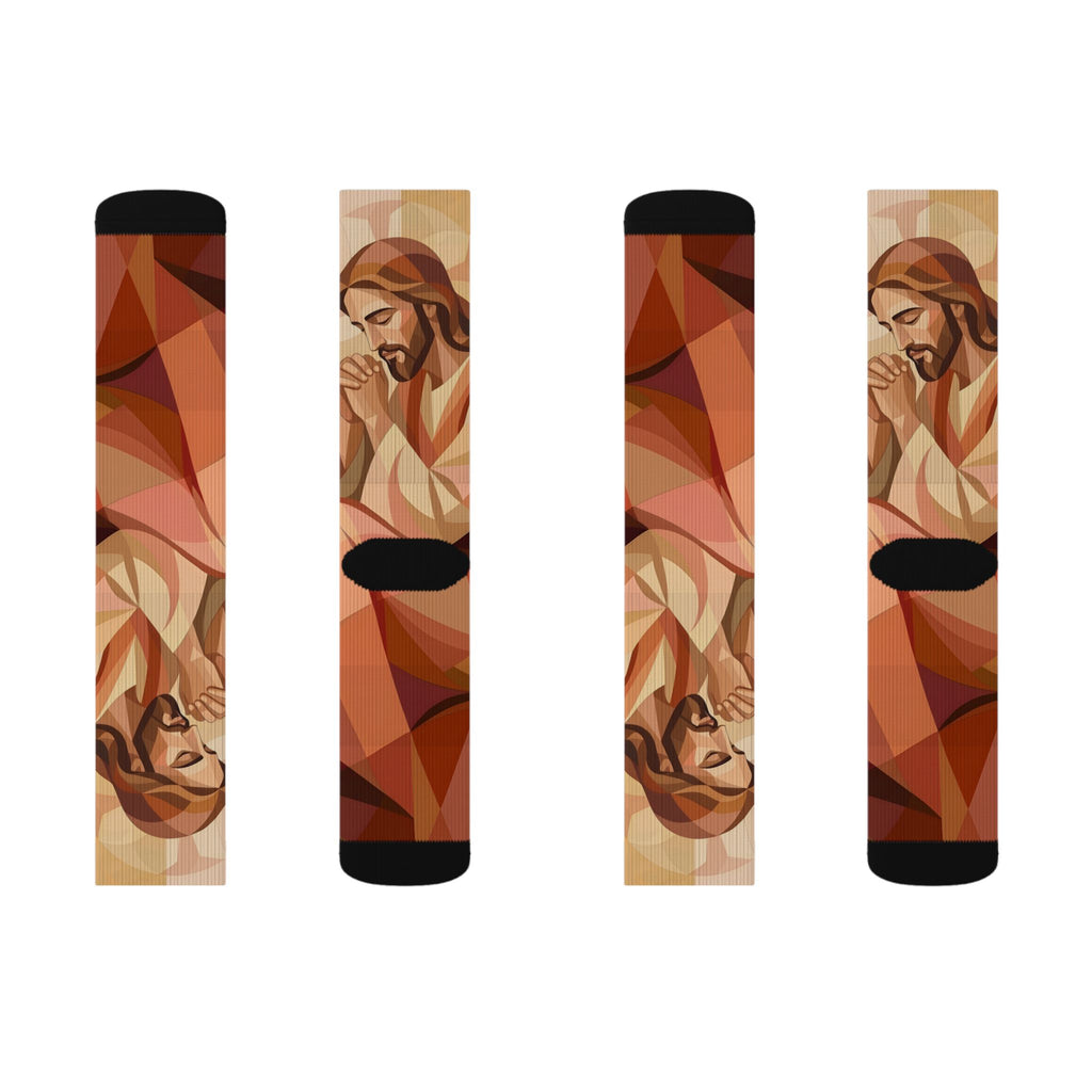 Praying Jesus Sublimation Socks — Christian Faith Crew Socks