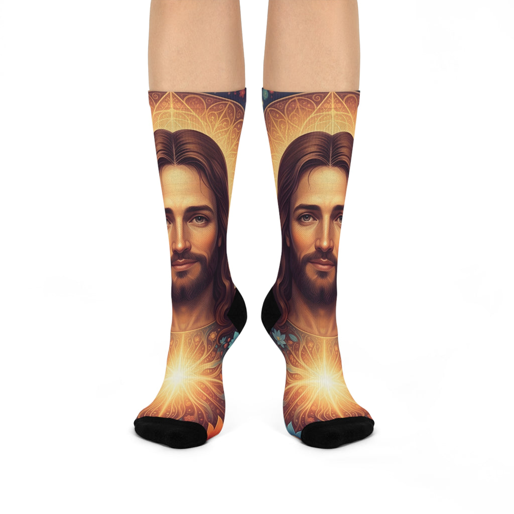 Jesus Portrait Cushioned Crew Socks — Sacred Heart Graphic