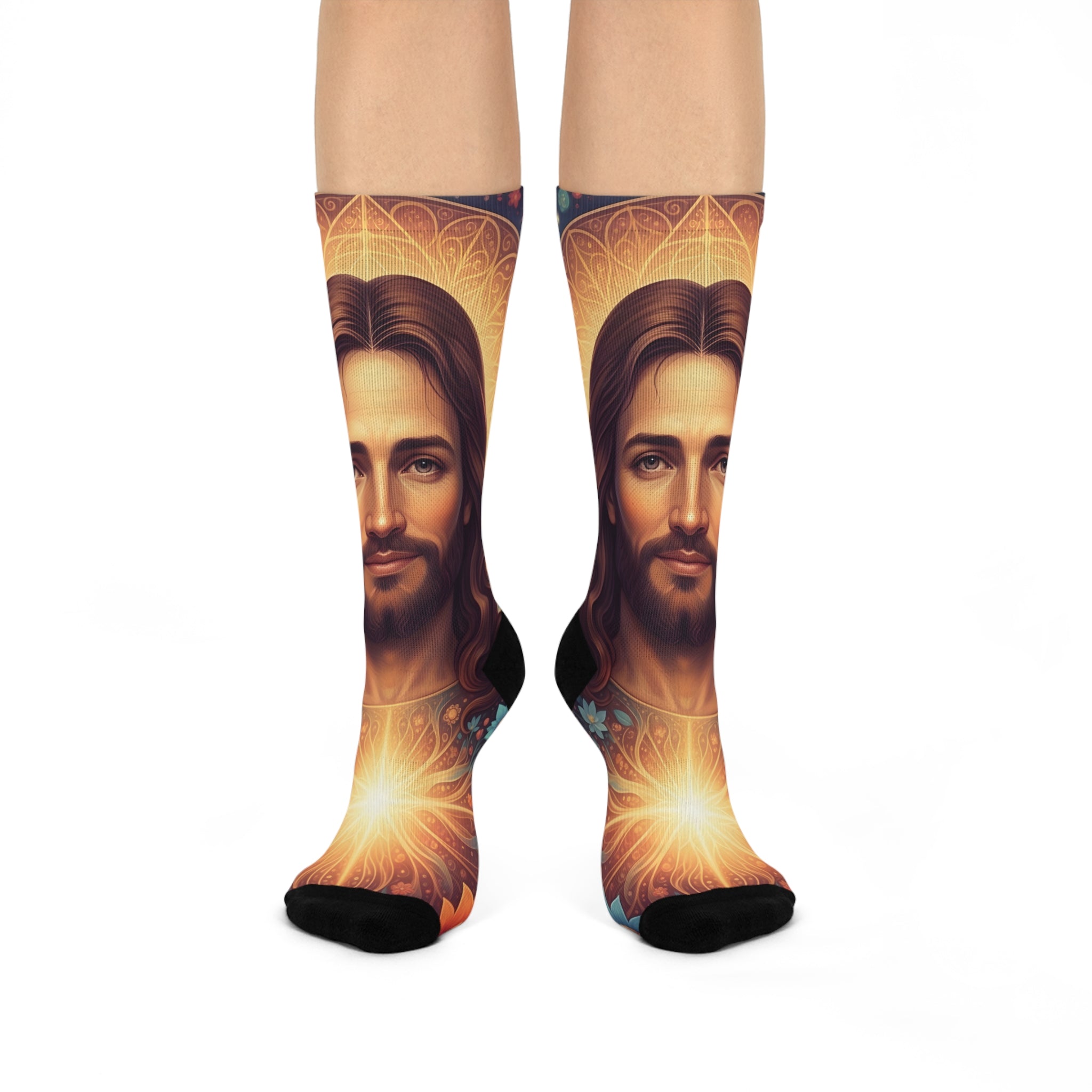 Jesus Portrait Cushioned Crew Socks — Sacred Heart Graphic