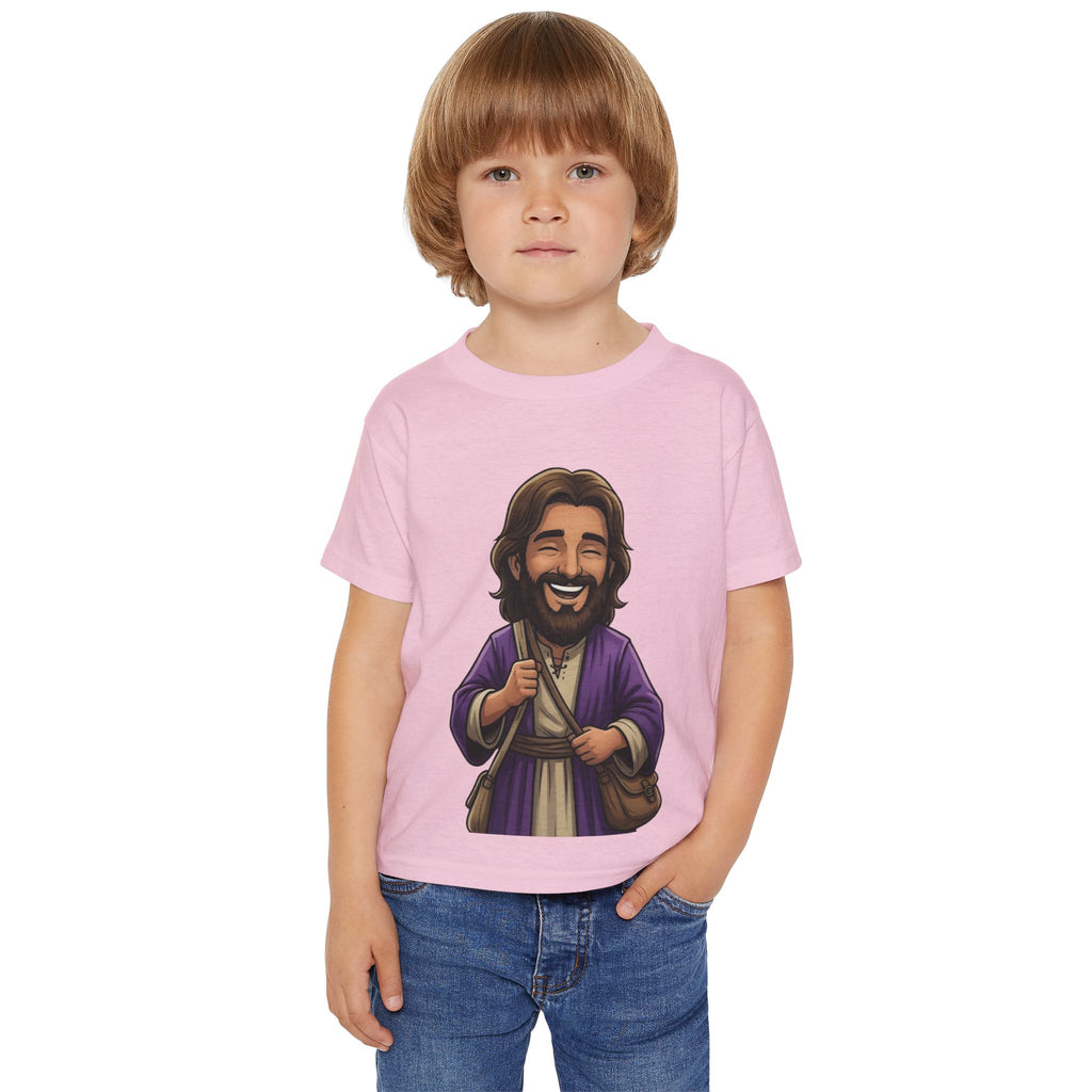 Toddler T-Shirt — Cute Jesus Cartoon Front + "I Am The Light" Back Christian Tee for Kids