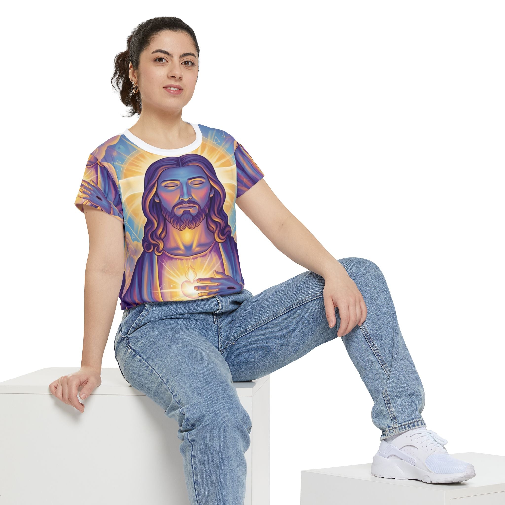 Sacred Heart Jesus Christ Women's Tee — All‑Over Print Spiritual Shirt