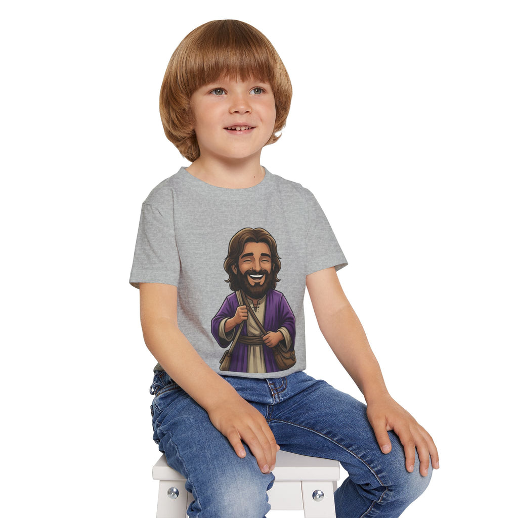 Toddler T-Shirt — Cute Jesus Cartoon Front + "I Am The Light" Back Christian Tee for Kids
