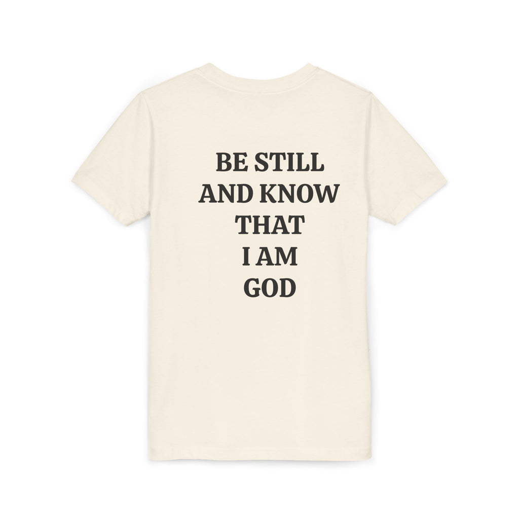 Youth Tee — Retro Jesus Portrait with 'Be Still and Know That I Am God' Inspirational Graphic