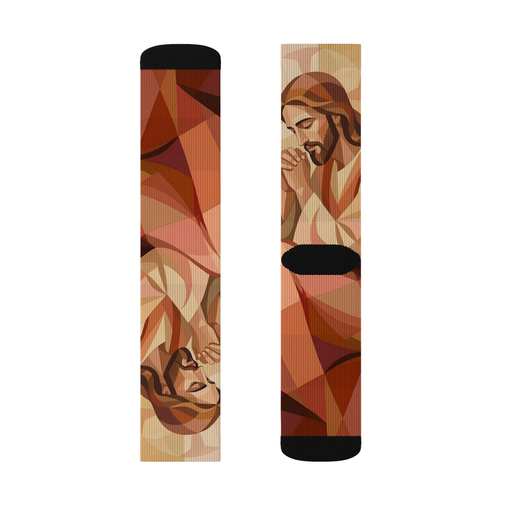 Praying Jesus Sublimation Socks — Christian Faith Crew Socks