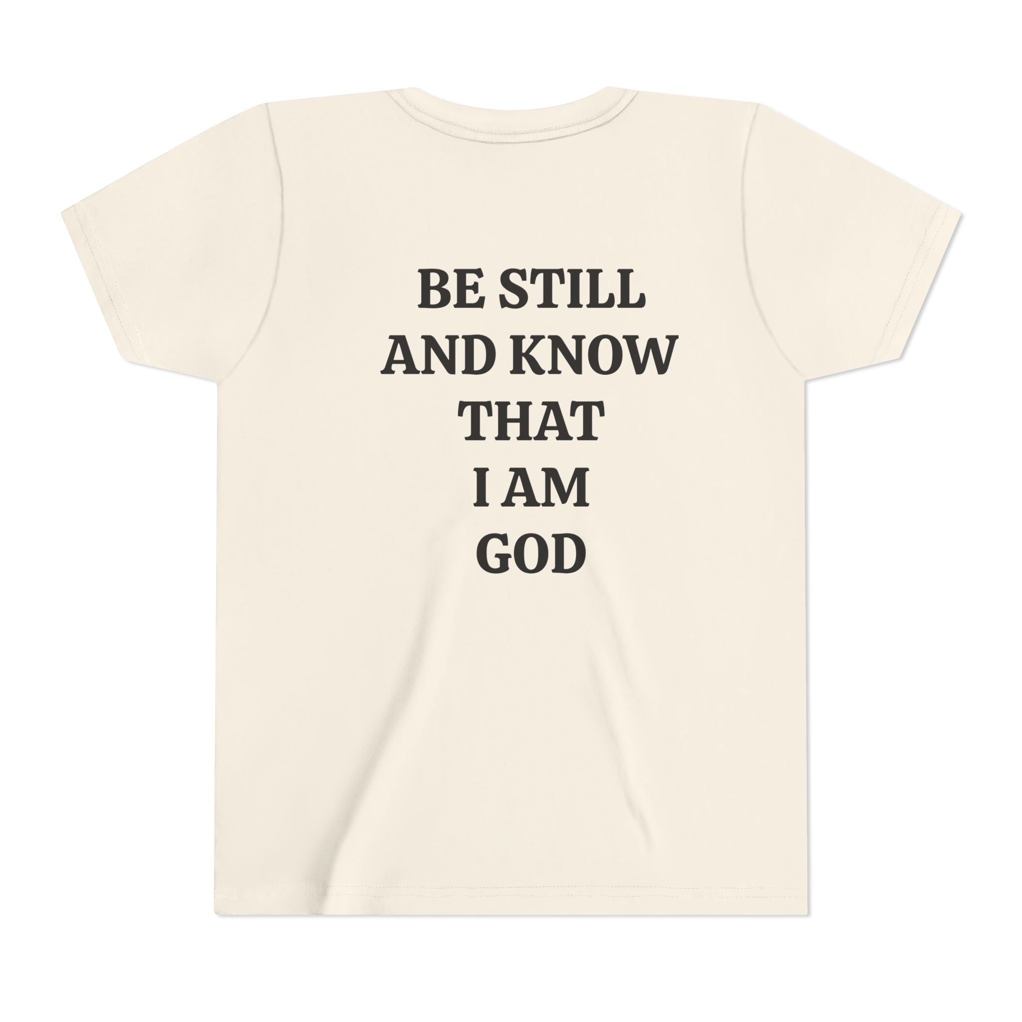 Youth Tee — Retro Jesus Portrait with 'Be Still and Know That I Am God' Inspirational Graphic