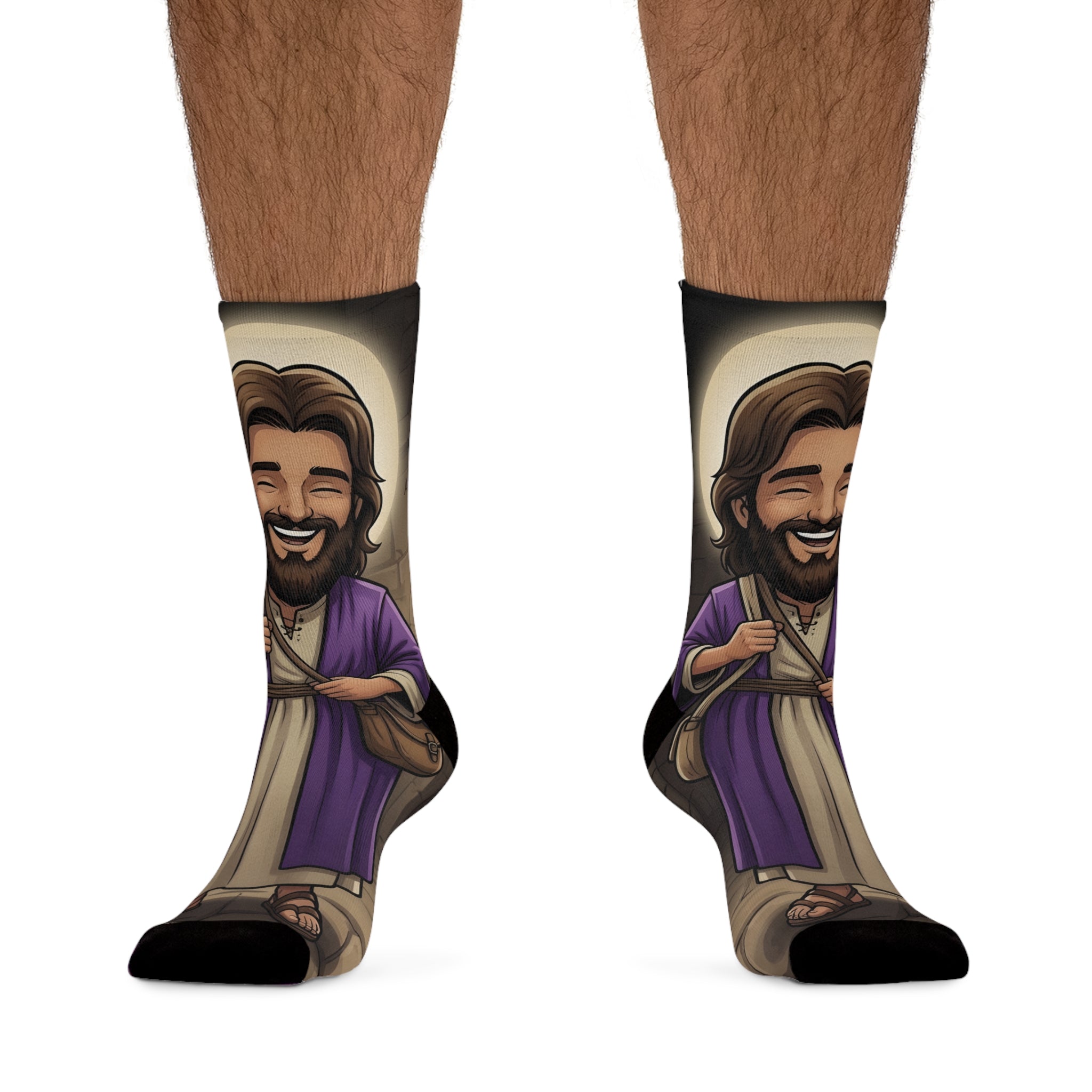 Jesus Cartoon Socks — Recycled Poly Christian Crew Socks
