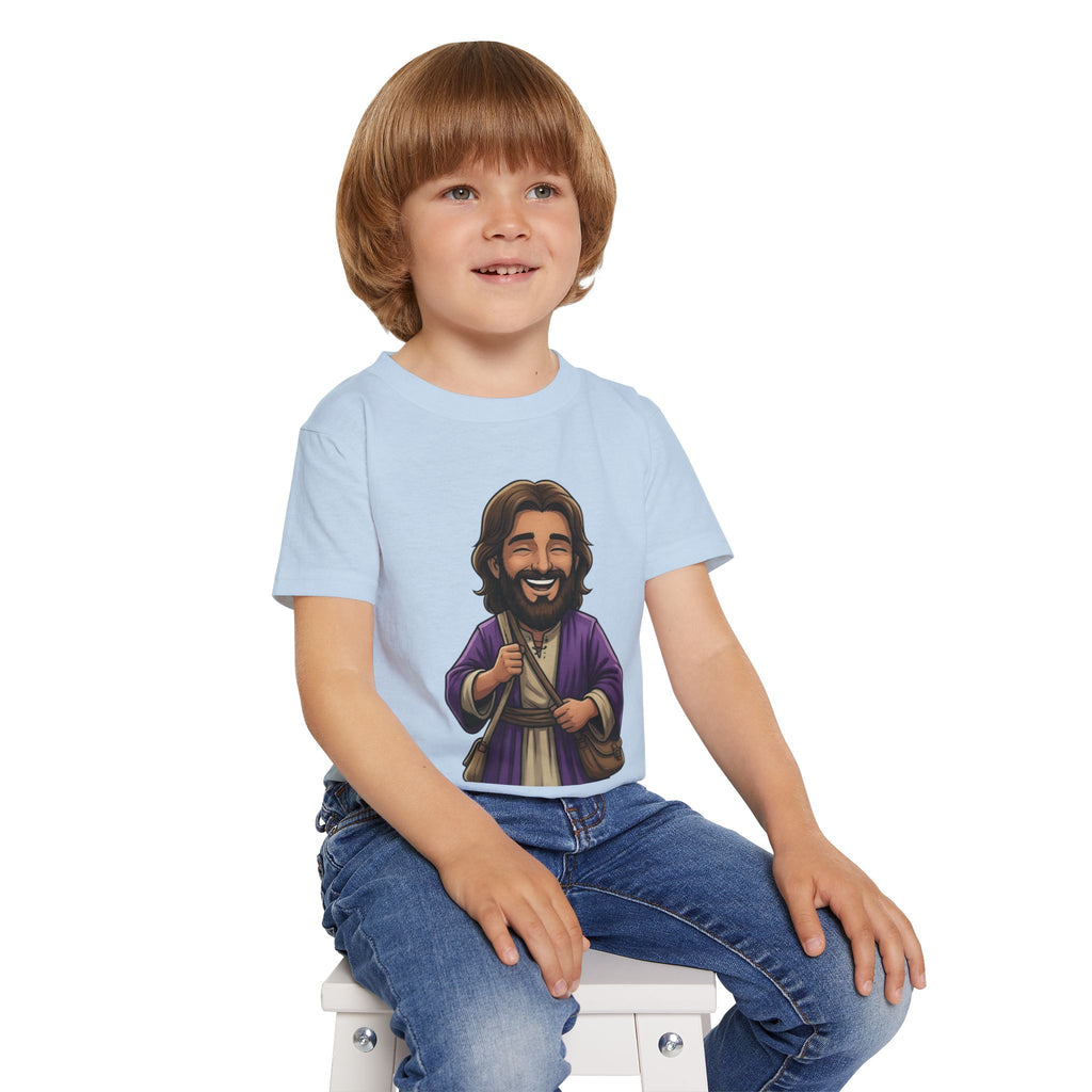 Toddler T-Shirt — Cute Jesus Cartoon Front + "I Am The Light" Back Christian Tee for Kids