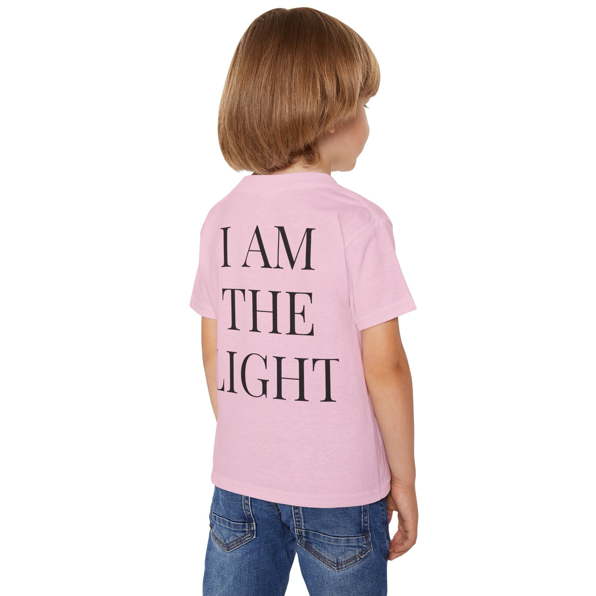 Toddler T-Shirt — Cute Jesus Cartoon Front + "I Am The Light" Back Christian Tee for Kids