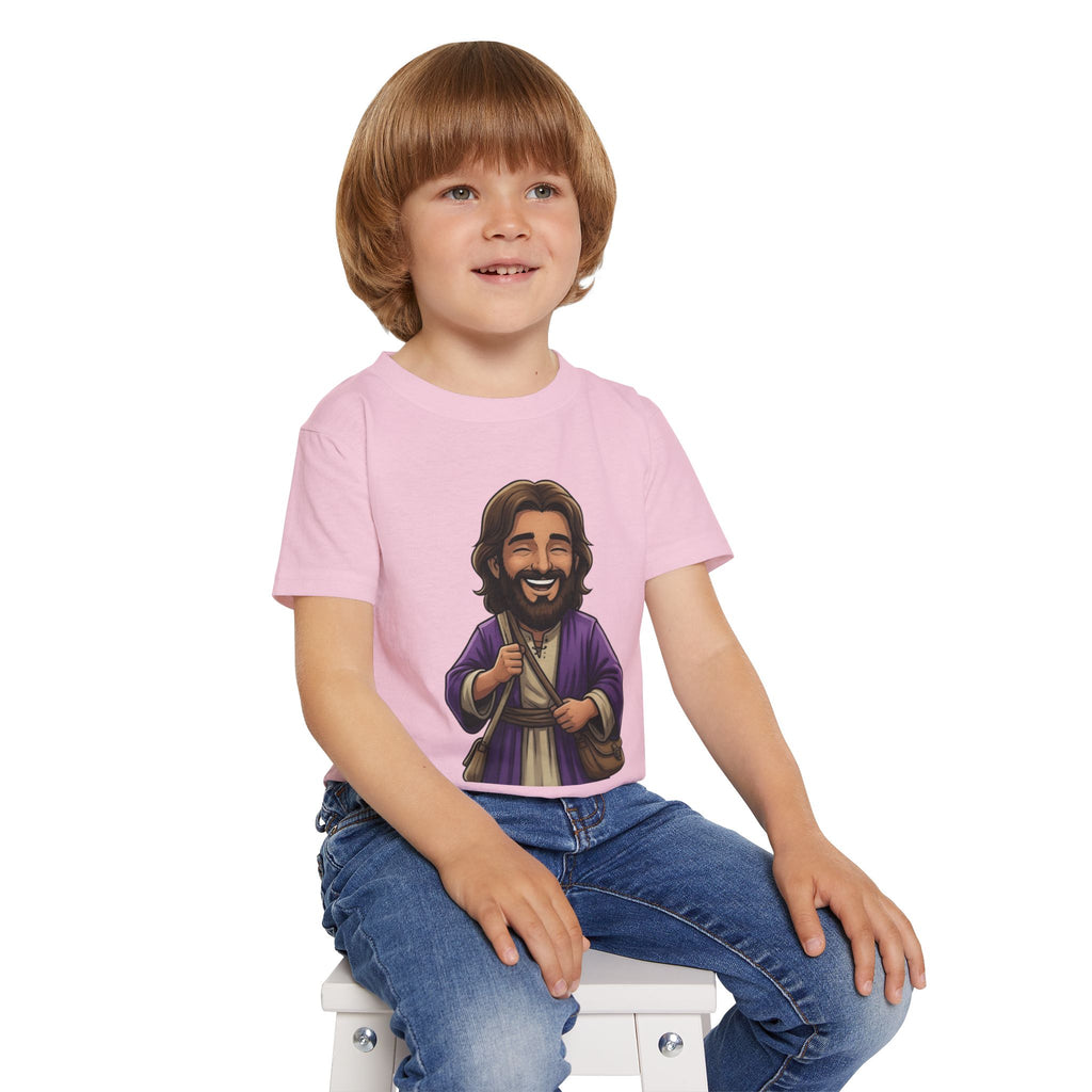 Toddler T-Shirt — Cute Jesus Cartoon Front + "I Am The Light" Back Christian Tee for Kids