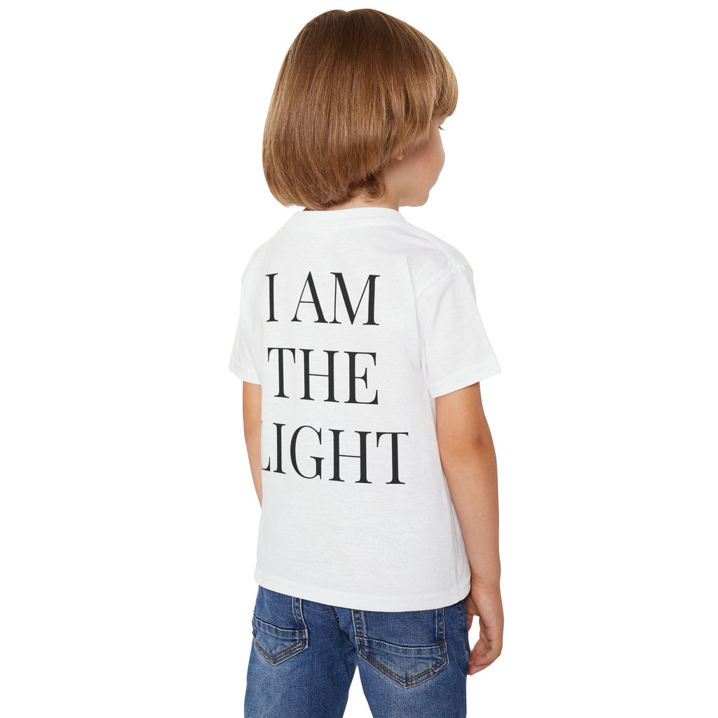 Toddler T-Shirt — Cute Jesus Cartoon Front + "I Am The Light" Back Christian Tee for Kids