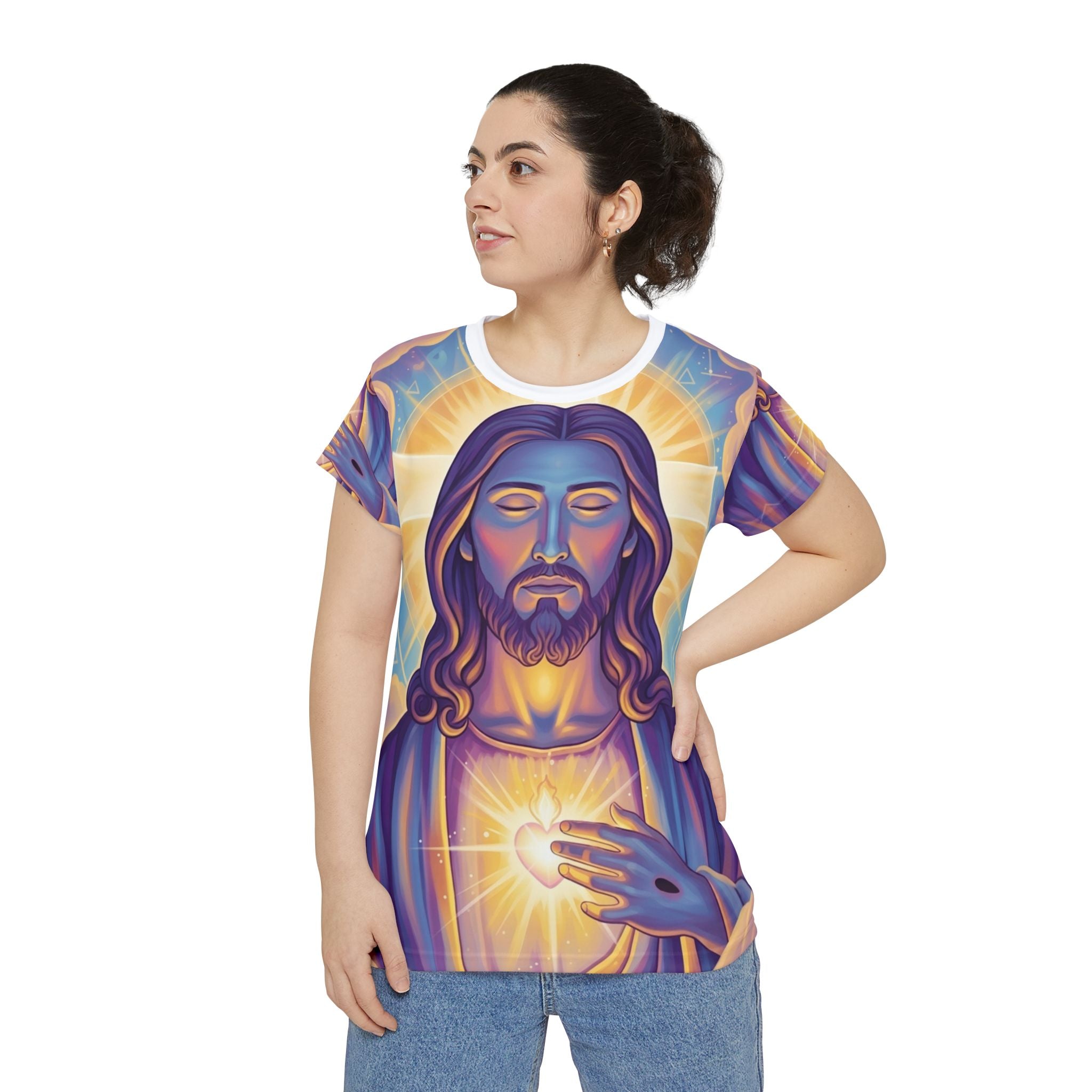 Sacred Heart Jesus Christ Women's Tee — All‑Over Print Spiritual Shirt