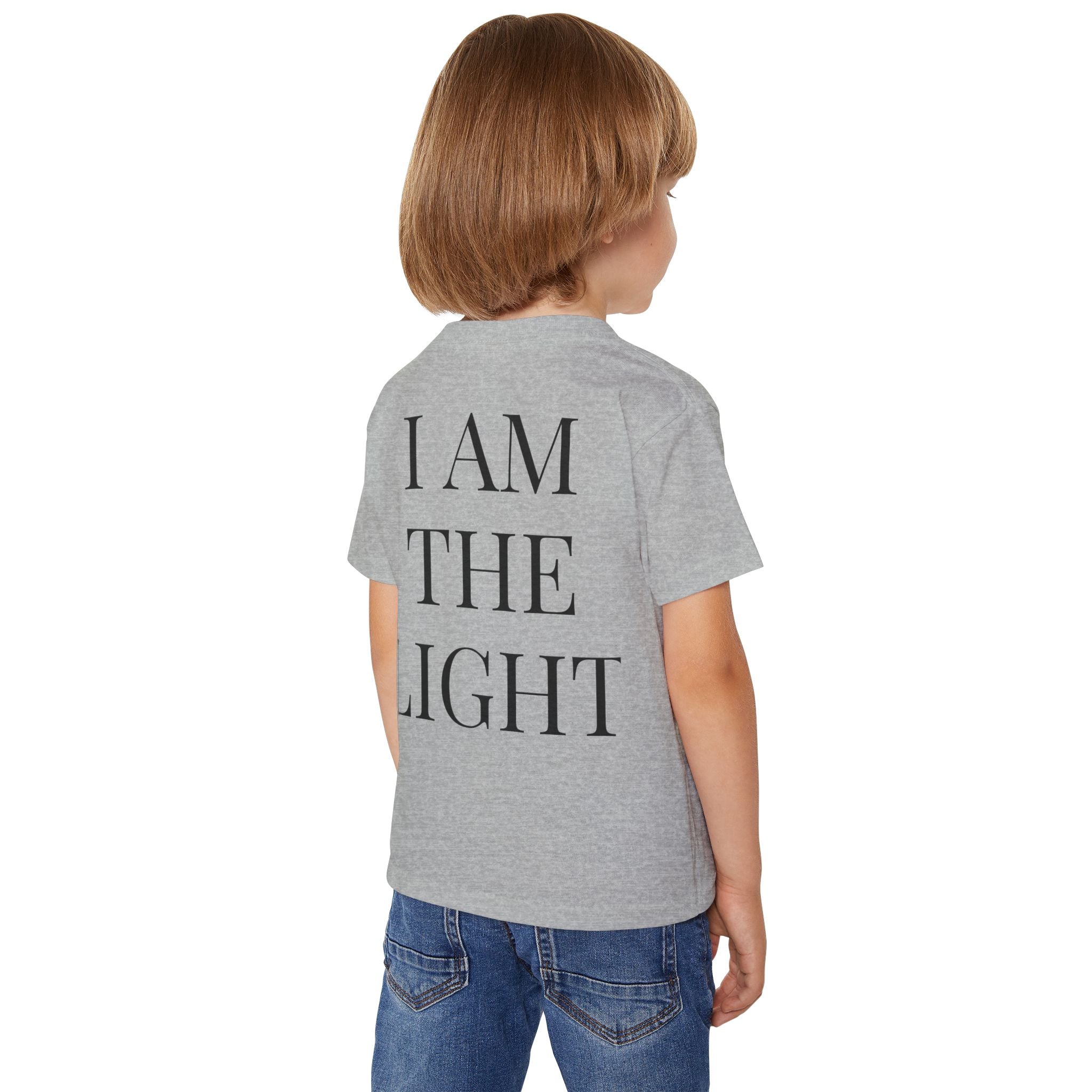 Toddler T-Shirt — Cute Jesus Cartoon Front + "I Am The Light" Back Christian Tee for Kids