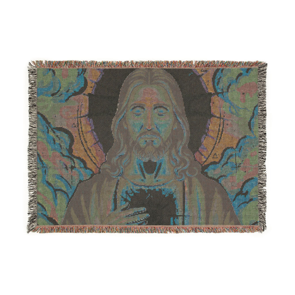 Jesus Portrait Woven Blanket — Spiritual Christian Throw for Home, Prayer & Gift