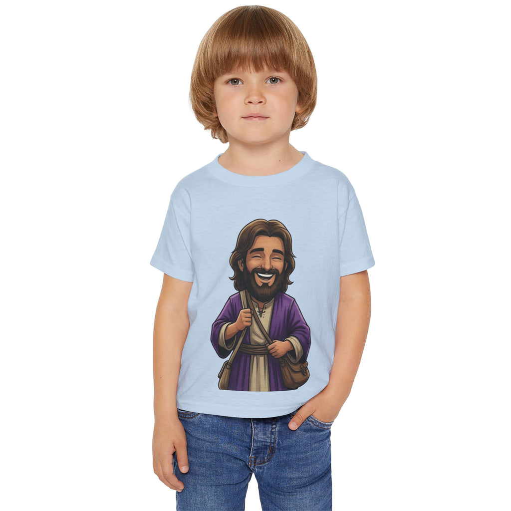 Toddler T-Shirt — Cute Jesus Cartoon Front + "I Am The Light" Back Christian Tee for Kids